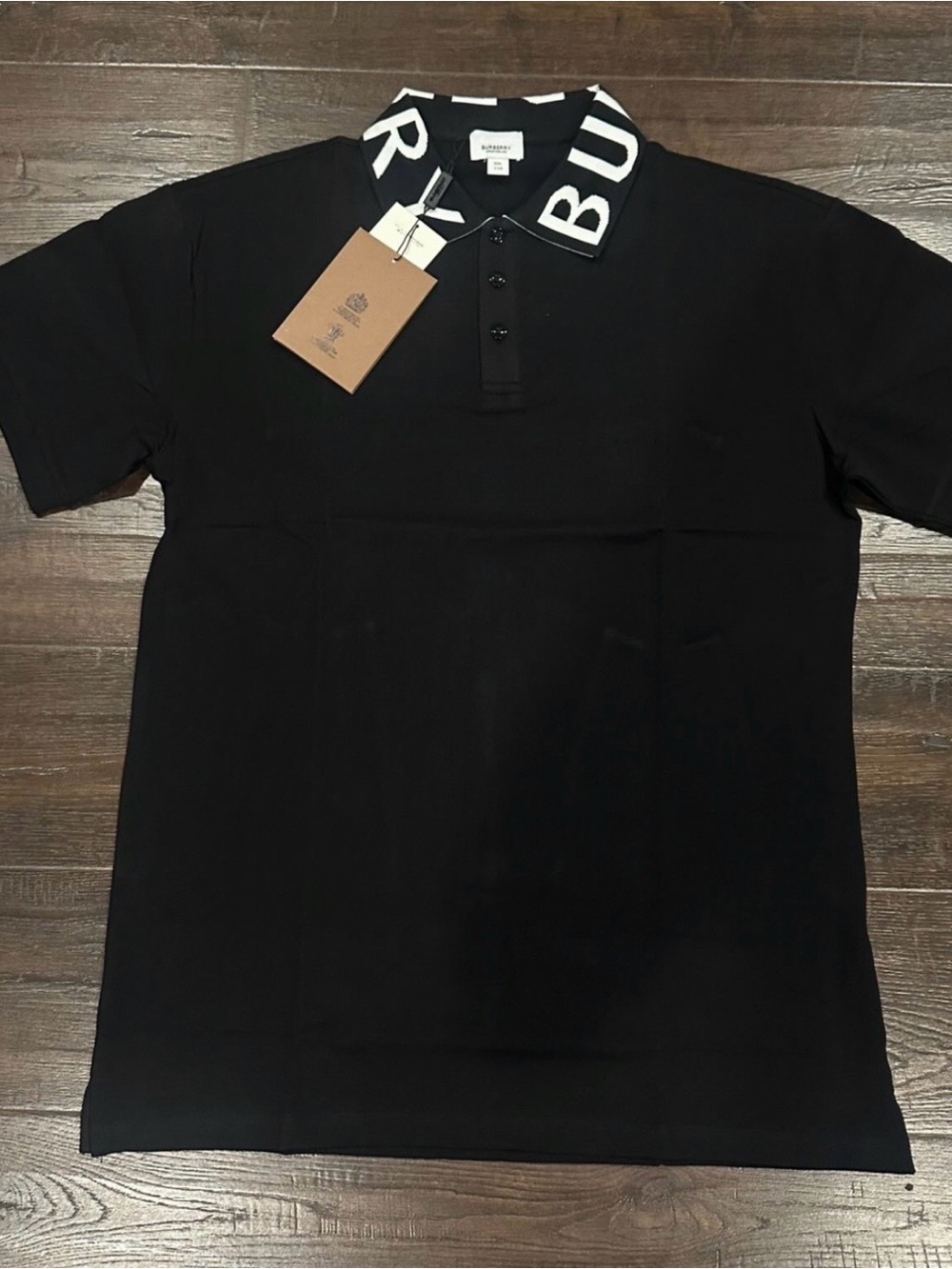 Burberry Black Polo with White Logo Collar